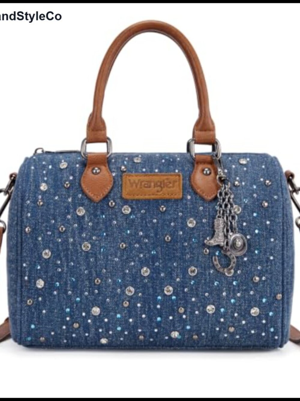 Rhinestone Denim Barrel Bag Crossbody Satchel Top-Handle Purse